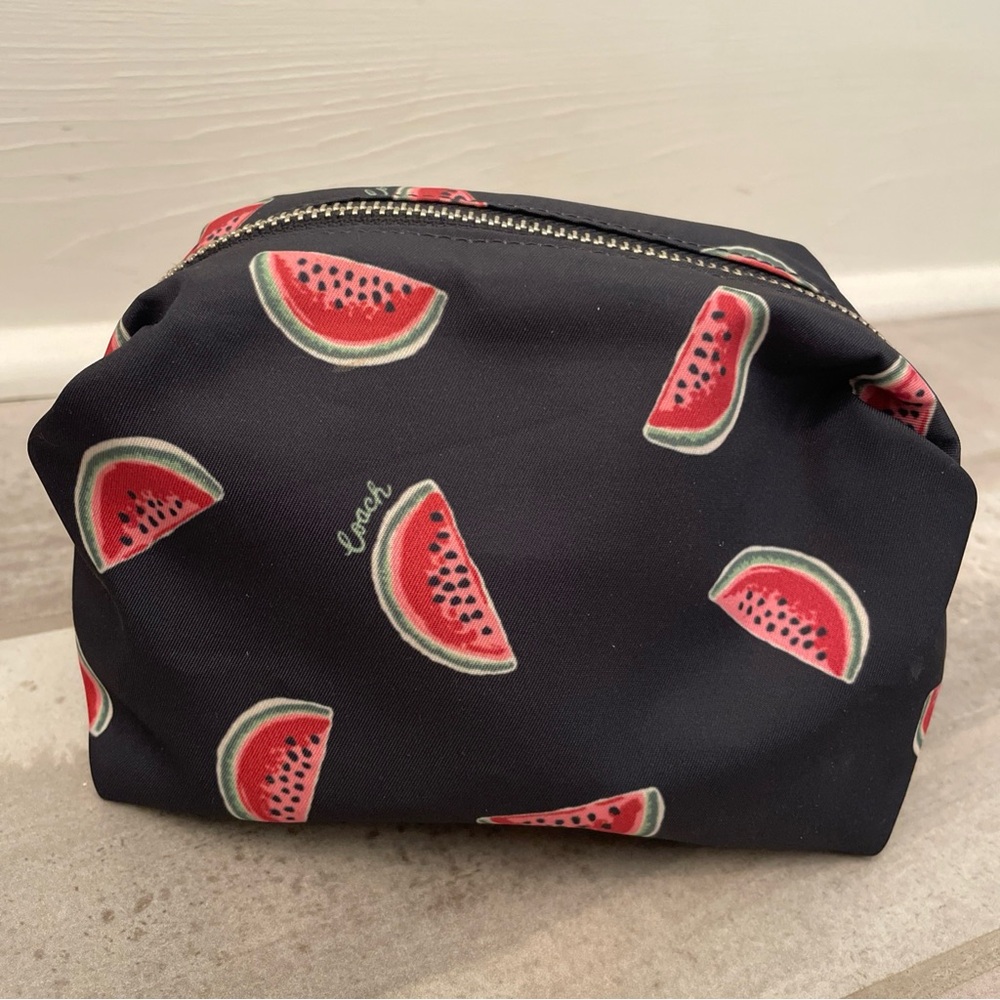 Coach Black Cosmetic Pouch with Red & Green Watermelon Print - Picture 5 of 12